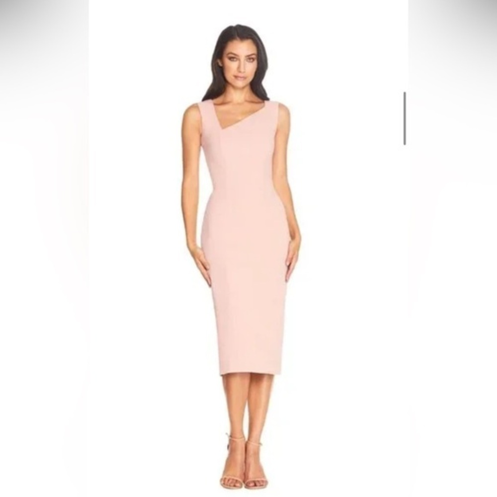 Dress the Population Remi Sleeveless Asymmetrical Neckline Bodycon Midi, NWT